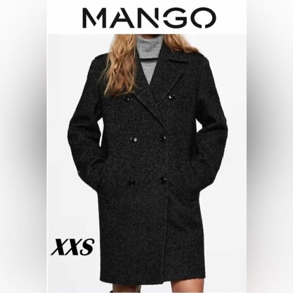 🩷 Mango- Women’s Wrap Coat with Lapels - Charcoal/Black. Size: XXS. NWT - Picture 1 of 16